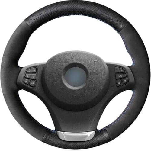 Car Steering Wheel Cover DIY Hand-stitched Non-slip Black Genuine Leather Suede For BMW E83 X3 2003-2010 E53 X5 2004 2005 2006