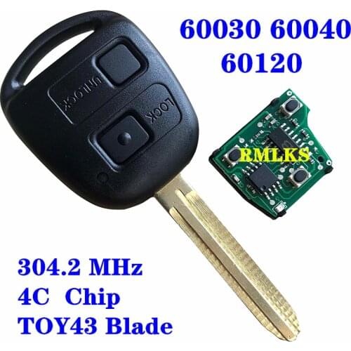 For Toyota Avensis Corolla Landcruiser RAV4 Tarago Replacement Remote Control Car Key Fob 304MHz 4C Chip P/N 60030