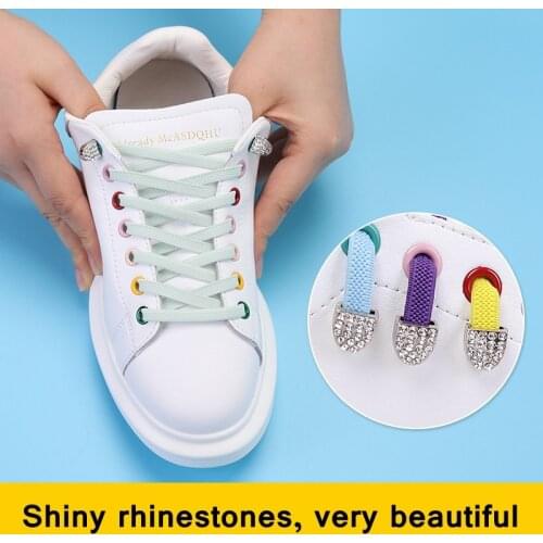 New Elastic Flat Shoelaces No Tie Shoe Laces Diamond Lace Lock Quick Lazy Laces Kids Adult Unisex Sneakers Shoe Strings 1Pair