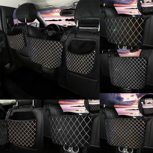 Crystal Bling Plaid Car Organizer Bag Barrier of Backseat Cargo Tissue Purse Holder Rhinestone Driver Storage Bags
