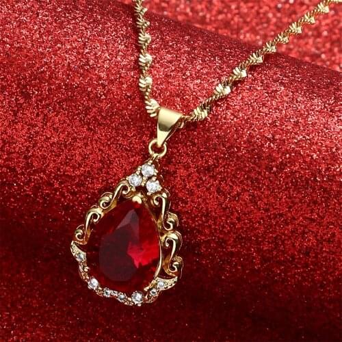 RED GREEN Colored Stones Pendant Necklaces Women Girl Gold Color CZ Jewelry African Arab Middle East Gifts