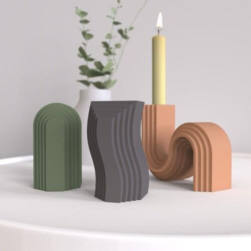 Creative Striped Candlestick Silicone Cement Desk Home Decoration Flower Vase Ornaments Wedding Decoration Table Centerpieces