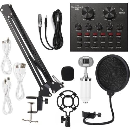 Multifunctional Suspension Microphone Kit Broadcasting Recording Condenser Microphone Set Volume Adjustable Audio Mixer