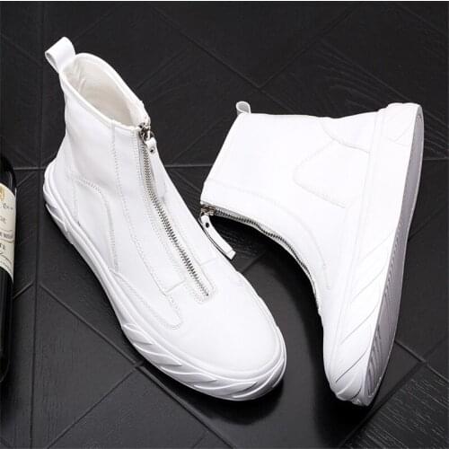 Autumn New Zip Men Ankle Boots Leather Web Celebrity Casual Shoes High Tops Hip Hop Zapatillas Hombre