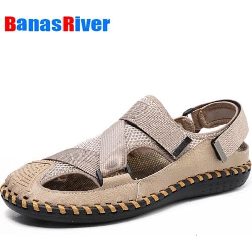 2022 Mens Fashion Sandals Leather Outdoor Casual Shoes Summer Beach Breathable Slippers Big Size Lightweight Casual Comfortable