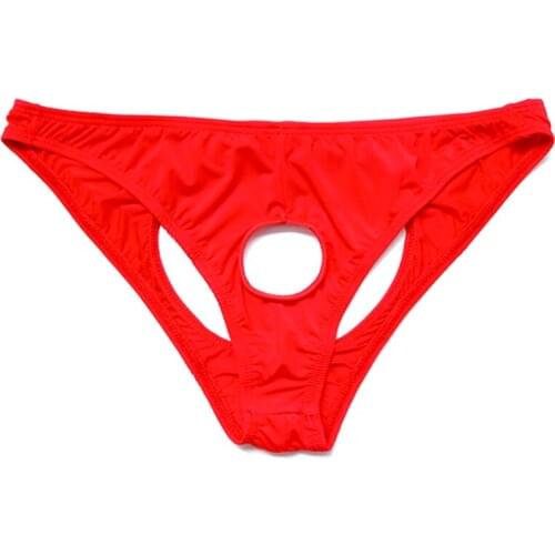 Homme Bikini Briefs Gay Underwear O-Ring Crotchless Mens Thongs Men Nylon Lingerie Sexy Underwear Open Butt Sissy Panties String