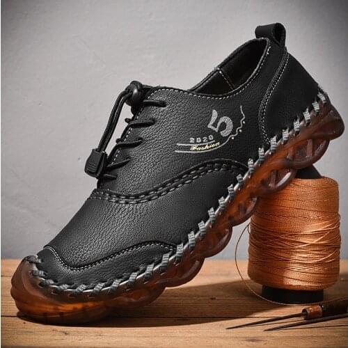 20212021spring and summer new mens shoes lace-up outdoor casual shoes cowhide leather mens soft-soled shoes moccasin shoes