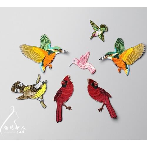 New high quality mix bird 7design embroidery patches for clothes,parches bordados iron on embroidery patches for clothing