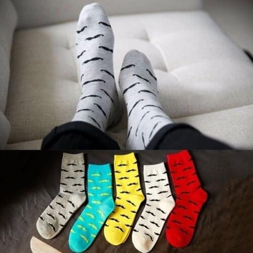 1 Pair Men Socks Casual Pure Cotton Beard Pattern Tube Socks Men Fashion Solid Color Funny Happy Socks