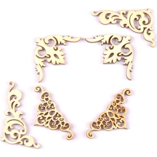 New 20pcs Natural Flower Lace Pattern Wood Crafts DIY Handmade Ornament For Scrapbooking Album Corners Decorative 8cm M1835