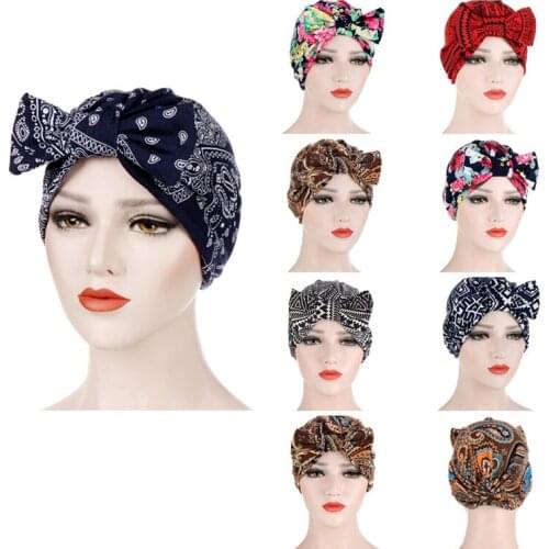 Latest Muslim Bonnet Womens Big Bowknot Stretch Turban Hat Scarf Headwear Cap Head Wrap Chemo Beanies Bow Hair Accessories