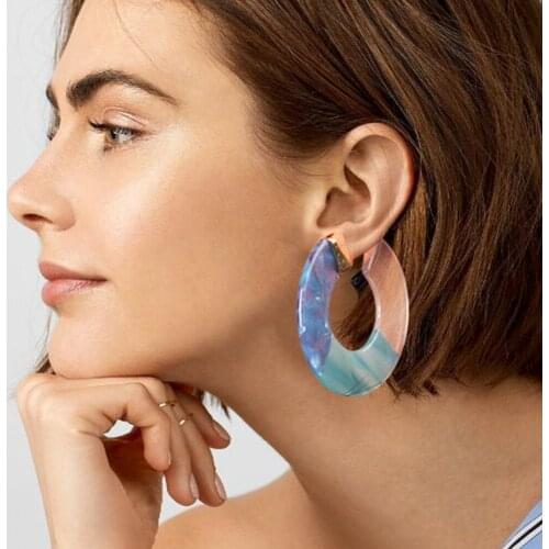 MESTILO 2019 New Arrival Colorful Acrylic Women Jewelry Big Geometric Round Letter C Dangle Earrings For Women Girl Birthday Gif