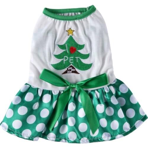 New Year Princess Girl Dog Clothes Dress Christmas tree Pattern Small Dogs Cats Skirt Chirstmas Party Puppy Dresses