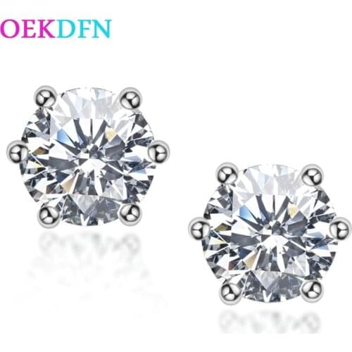 OEKDFN Romantic Real 925 Sterling Silver 0.5Ct Created Moissanite Diamonds Gemstone Fine Jewelry Ear Studs Earrings For Women