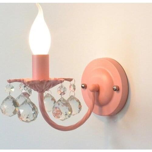 Pastoral Pink Crystal Wall Lamp Korean Princess Room Children Room Bedside Wall light Northern Europe Sconce Wall Lights