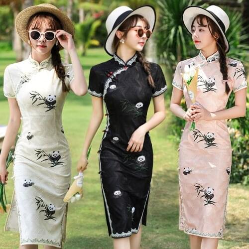 Cheongsam Dress Modern 2021 Chinese Slim Sexy Lace Retro Embroidery Cheongsams Qipao Oriental Wedding Party Dresses For Women