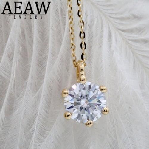 AEAW 1.0ct 6.5mm VVS1 DEF Round Cut 18K White Gold Moissanite Pendant With 18K Gold Chain Necklace For Women in Fine Jewelry