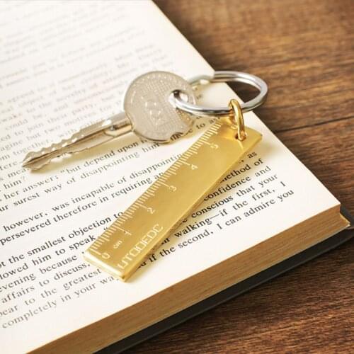 Outdoor Camping Copper Ruler Portable Mini EDC Tool Brass Scale Keychain Pendant