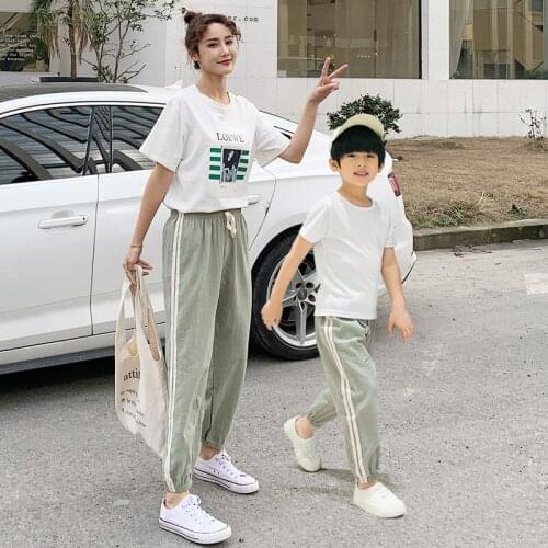 2019 New Summer Family Look Cotton Linen Harem Pants Mother Daughter Son Drawstring Elastic Waist Family Matching Casual Pants