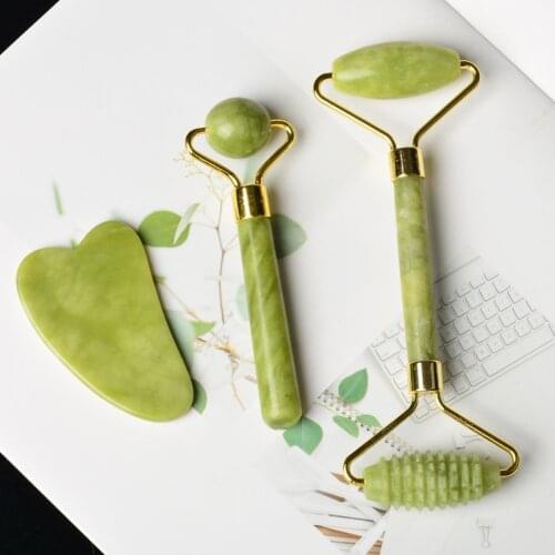 Natural Jade Roller Gua Sha Scraper Massage Ball Set Massager for Face Lift Neck Body Facial Beauty Skin Care Tools Face Roller