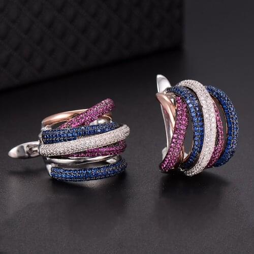 LARRAURI Luxury Colorful Twist Lines Cubic Zirconia Earrings Charms Elegant Women Statement Hoop Earrings Fashion Jewelry Making