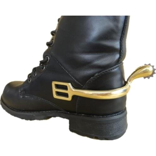 English Golden Horse Riding Spurs With Stainless Steel Rowel Solid Brass Spur Knight Equipment