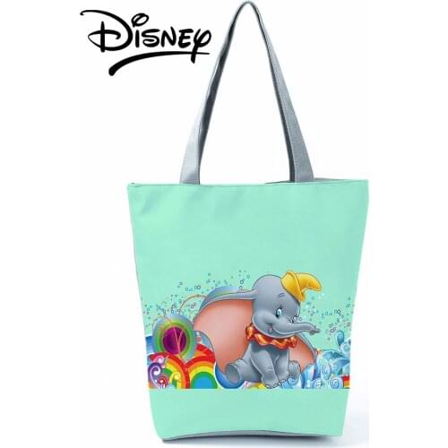 Dumbo Printed Handbag Disney Tote Cartoon Elephant Bag Shoulder Bag Foldable Green Lady Eco Reusable Shopping Bag Custom Pattern
