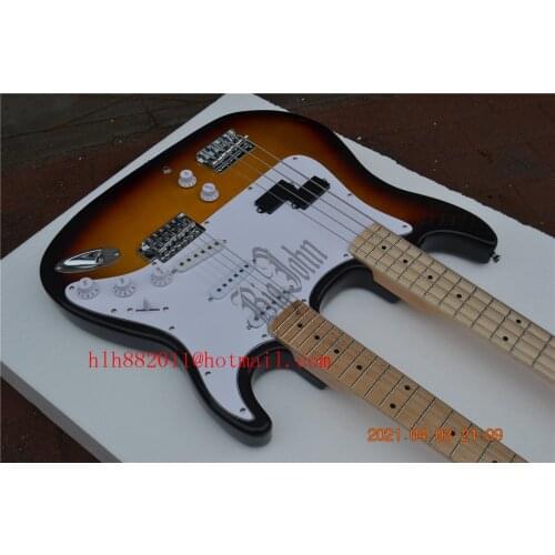 Sunburst Double Necks Electric Guitar,4 Strings Bass Upper&6 Strings Guitar Lower Phoenix Wood Body&Maple Fingerboard BJ-434