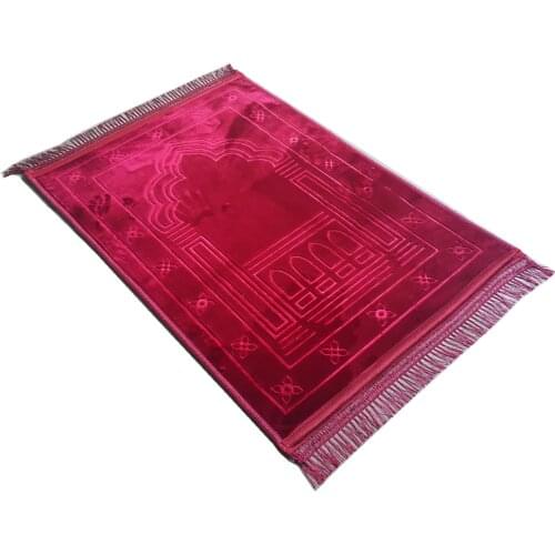 TB Muslim Prayer Rug Thick, Islamic, Velvet Mat Ramadan Gift, with Prayer Bead Unique Decoration Gilded Gold-Like Embroidered
