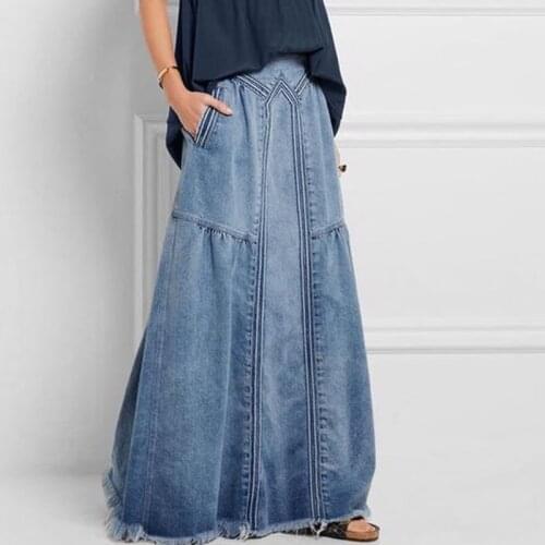 Skirts womens 2021 Vintage Watered Denim Skirt Womens Summer High Waist Halfskirt Brand New Ladies' Longdress Elegant Fall