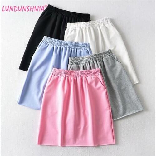 LUNDUNSHIJIA 2021 Summer Women Sexy Mini Skirt With Pockets Package Hip Elasticity Waist Burrs Skirts