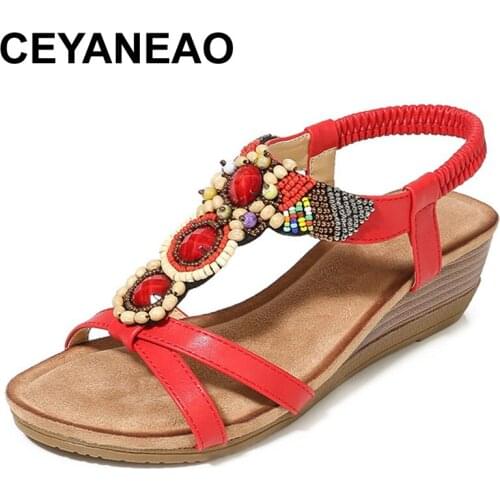 CEYANEAO 2019Fashionable and comfortable sandals 2019 vintage wedge with bohemian fish mouth womens sandals E2103