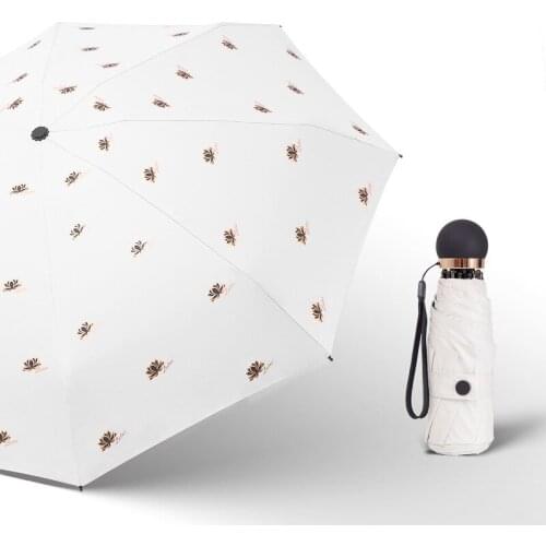 Vintage UV Protect Floral Women Rain Umbrella Five Folding Girl Durable Portable Umbrellas Black Coating Pocket Mini Umbrella