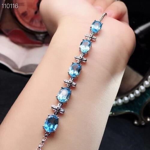 S925 silver natural blue topaz gem bracelet natural gemstone bracelet fashion grace Lovely Cross women party gift fine jewelry