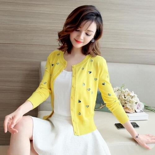 Woman Sweaters Womens Embroidered Knitted Cardigan 2020 Spring Autumn round Neck Loose Sweater Femme Chandails Pull Hiver