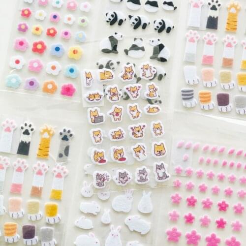 1 Sheet Kawaii Panda Dog Cat Flower DIY Felt Decoration Stickers Notebook Album Decoration