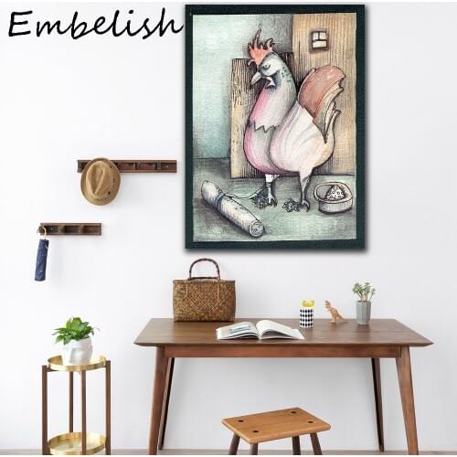 1 Pieces Large Size Hand Draw Cock Animals Wall Poster For Living Room Modern Home Decor Picture HD Spray On Canvas Oil Painting