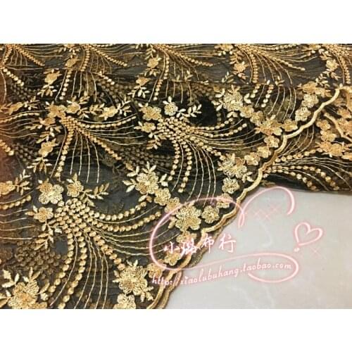 145*100cm black golden embroiderd prom Dress Applique DIY Headdress scarf veil Embroidered Lace Fabric Patch curtain sofa cover