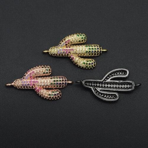 18x30mm 100% CZ Zircon DIY Jewelry Rainbow Cactus Connectors Charm Wholesale Custom Orders Welcome Factory Sale