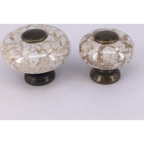 1x Antique Furniture Knobs Single Hole round Marble Vein Ceramic Knobs and Handles Kitchen Cupboard Cabinet Door Drawer Pulls