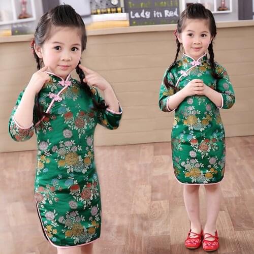 2020 Spring baby girls Chinese children Traditional dresses for kids New Year embroidery Flower clothes dress Qipao
