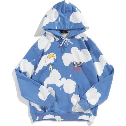 2021 Kpop Kanye Tie Dye Lightning Cloud Cotton Hoodies Men Harajuku Sweatshirt Casual Top Hooded Pullover Women Vintage Clothes