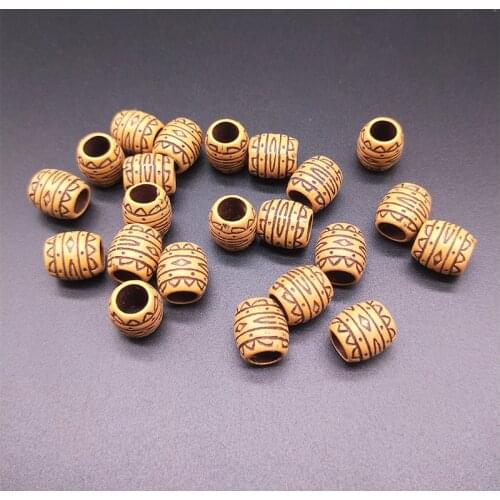 50pcs 11x10mm Plastic Imitation Wood Barrel Beads Large Hole Retro Ripple Craft Beads DIY Making Crafts Jewelry Accessories
