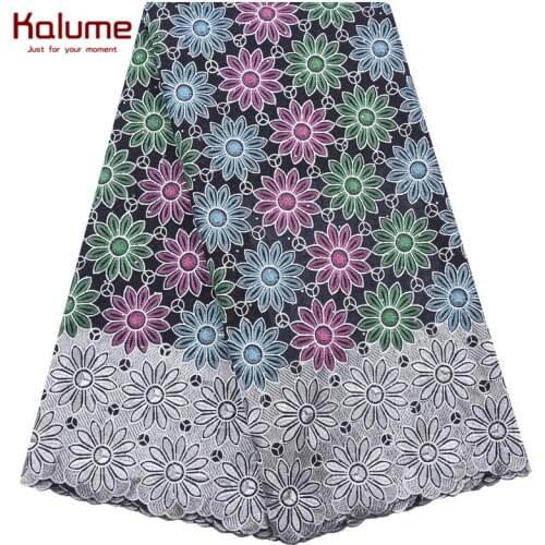 Kalume Daisy Style African Swiss Cotton Lace Fabric Embroidery Swiss Voile Lace In Switzerland Stones For Nigerian Dress F2055