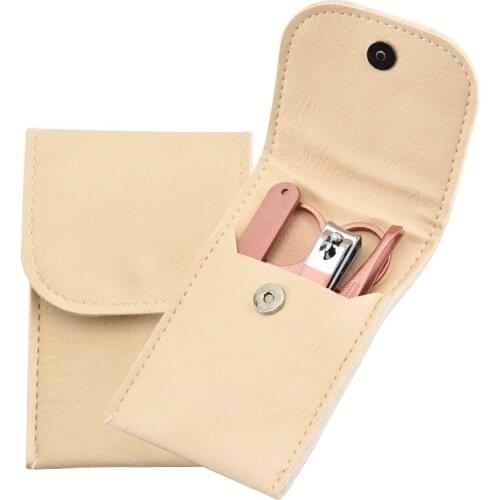 Free Private Label Amazon Hot Pink Stainless Steel Manicure Pedicure Set 4pcs Nail Care Tools with PU Leather Case