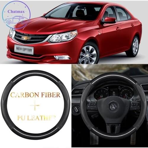 Carbon Fiber&PU Leather Steering Wheel Cover Universal For Chevrolet Camaro TRAX Cruze Aveo Wallander 37-38cm Sport Car Styling