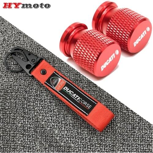 For Ducati Monster Panigale 748 749 999 1098 1199 1299 1198 848 R Motorcycle Embroidered Keyring Keychain Tire Valve Caps Cover