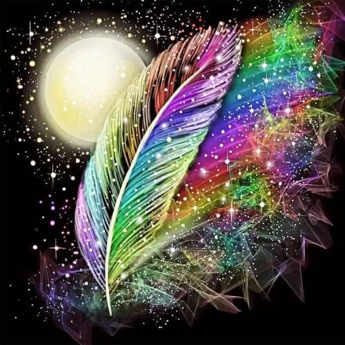 Evershine Diamond Painting Feather Colorful Mosaic Rhinestones Kit Diamond Embroidery Moon Landscape Cross Stitch DIY Home Decor