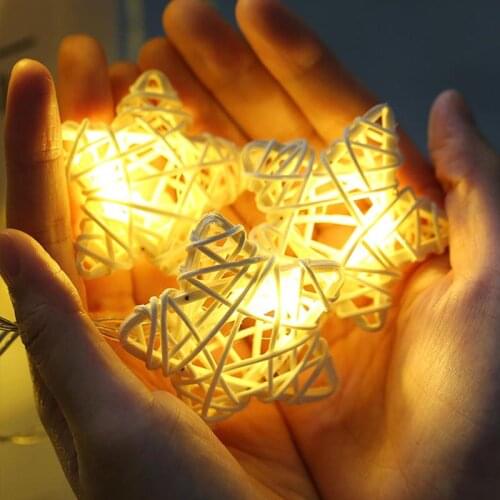 10LED 2M Rattan Stars Wedding Christmas Decorations Star Fairy Garland String Light New Year Navidad 2022 Christmas Lights