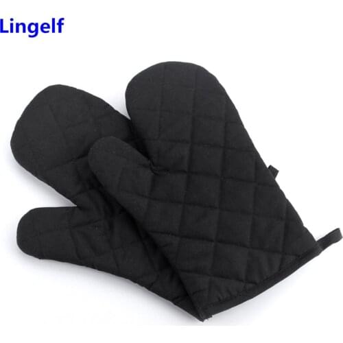 Lingelf 1Pair Cotton Thick Baking Oven Mitts Kitchen Cook Bakeware Insulated Padded Mitt Black Color